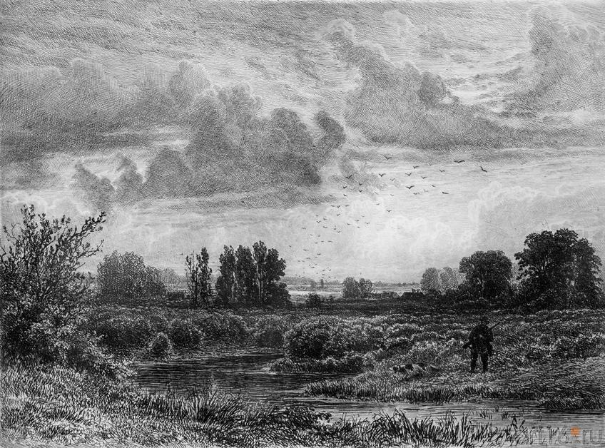 Фото №114584. Охотник на болоте. 1873.  Шишкин И.И.(1832-1898)