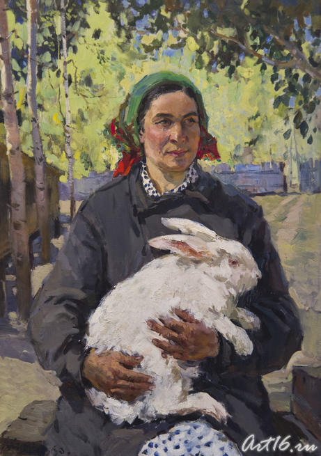 Портрет бригадира кролиководческой фермы Е.П.Макаровой, 1960, холст, масло