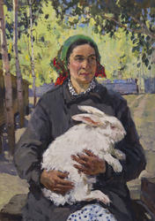 Портрет бригадира кролиководческой фермы Е.П.Макаровой, 1960, холст, масло