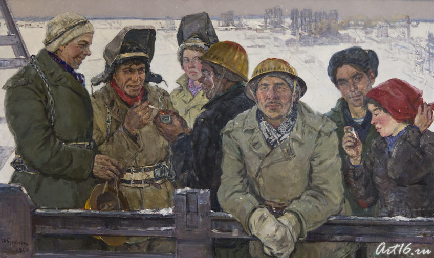 Групповой портрет строителей казанского з-да «Оргсинтез», 1964, холст, масло