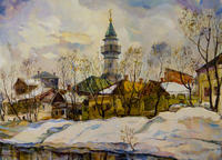 Казанский пейзаж с мечетью Марджани.1994.  Батраев З.С., 1936
