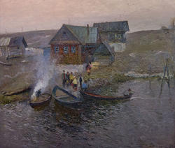 В рыбацком поселке. 1984. Прокопьев А.Л.1922-1993