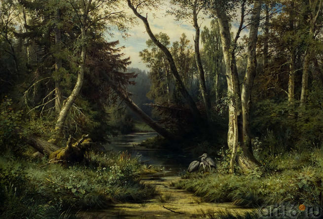 Лесной пейзаж с цаплями. 1870. Шишкин И.И.(1832-1898)::Шишкин Иван Иванович (1832-1898)