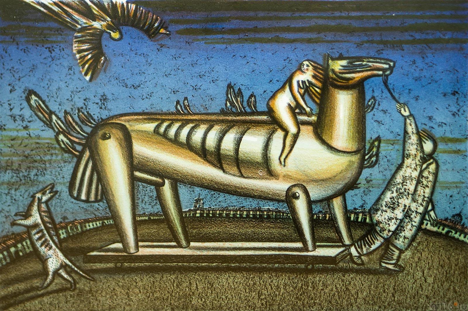 ДЖИГИРЕИ АЛЛА г. Санкт-Петербург БЕГСТВО В ЕГИПЕТ. 1995 Цветная литография::Выставка печатной графики «Графический кабинет» СПб и «Print Making» Чебоксары