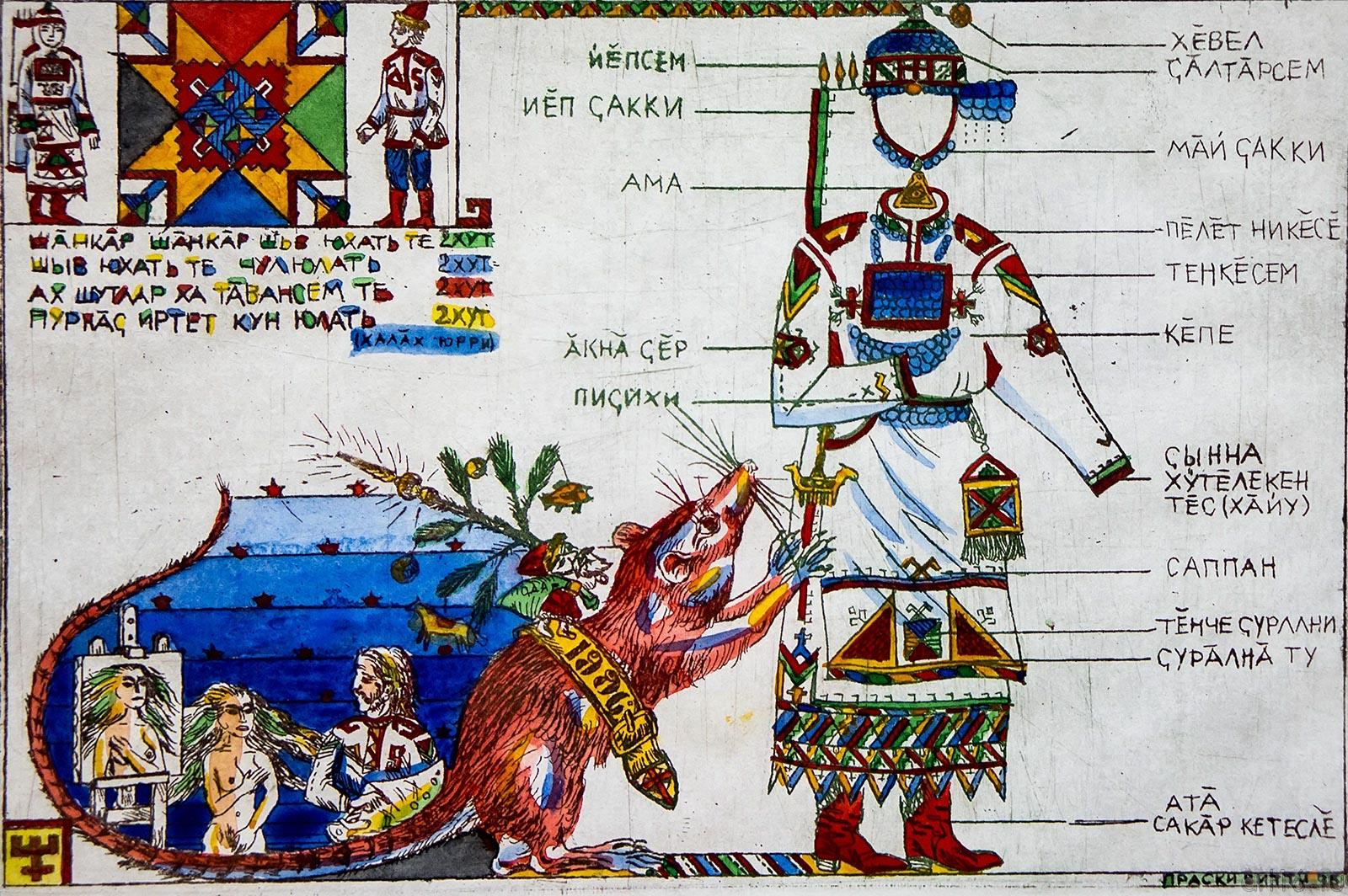 ПЕТРОВ В. (ПРАСКИ ВИТТИ) г. Чебоксары Print making НОВОГОДНИЕ ОТКРЫТКИ. 1997 Офорт, тонирование акварелью::Выставка печатной графики «Графический кабинет» СПб и «Print Making» Чебоксары