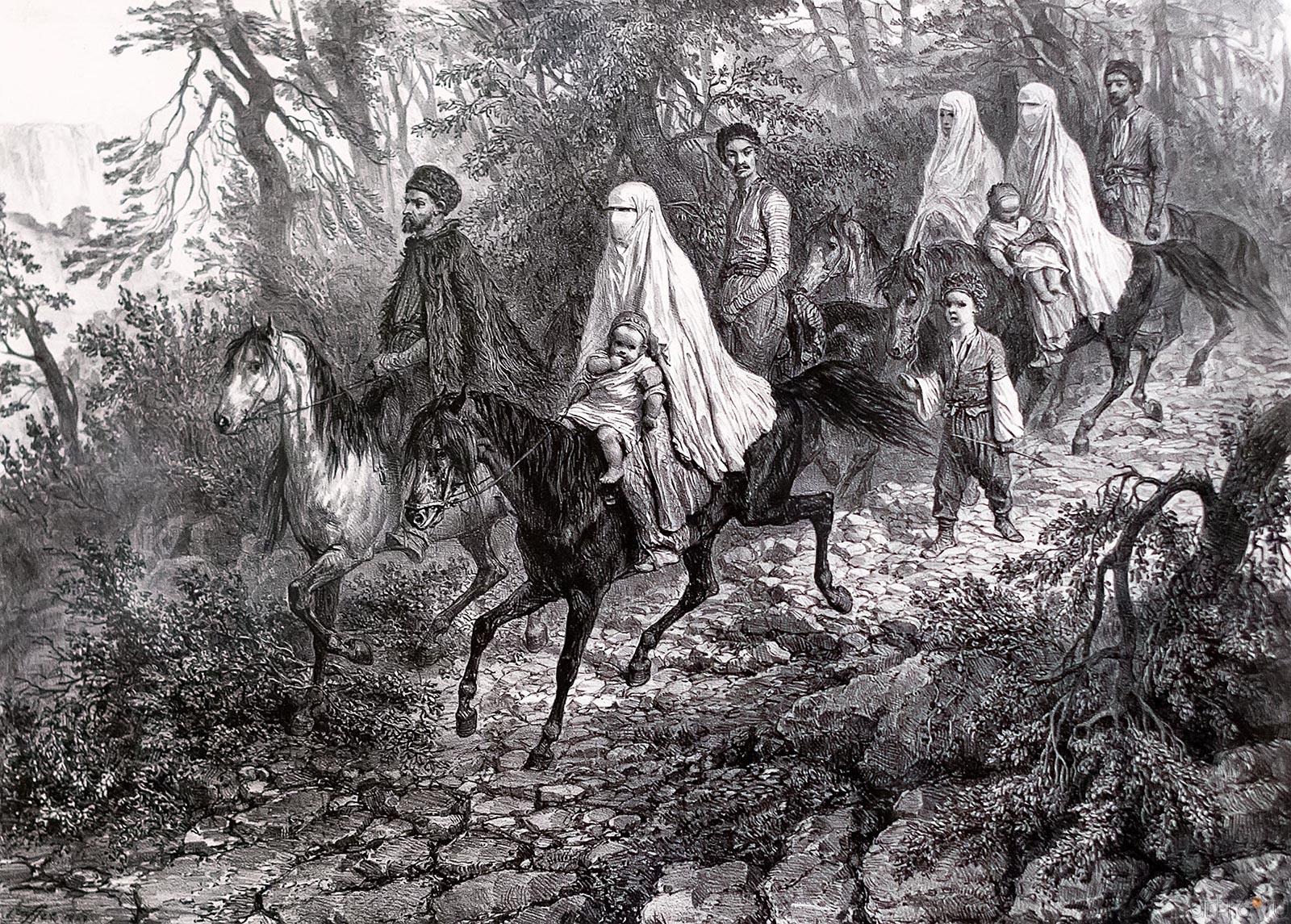 Татарская семья на прогулке близ Ялты (Крым). 1840::Выставка «Искусство крымских татар»