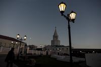 Ночной вид на Спасскую башню Казанского кремля