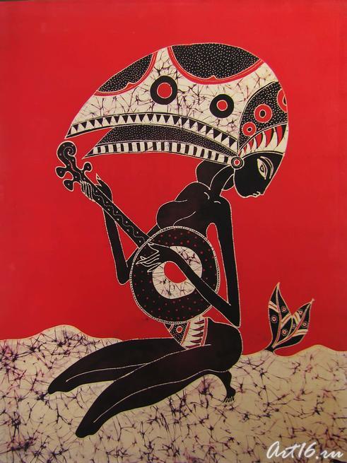 Батик ʺДевушка, играющая на музыкальном инструментеʺ. 1970-е гг.::Батик Бали