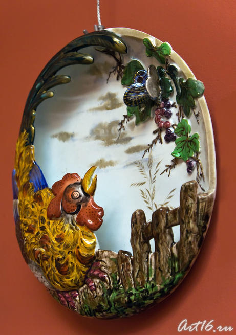 Декоративная тарелак с изображением петуха, 1870. Огюст Мажорель (1825-1879)::Фаянс Галле и школа Нанси