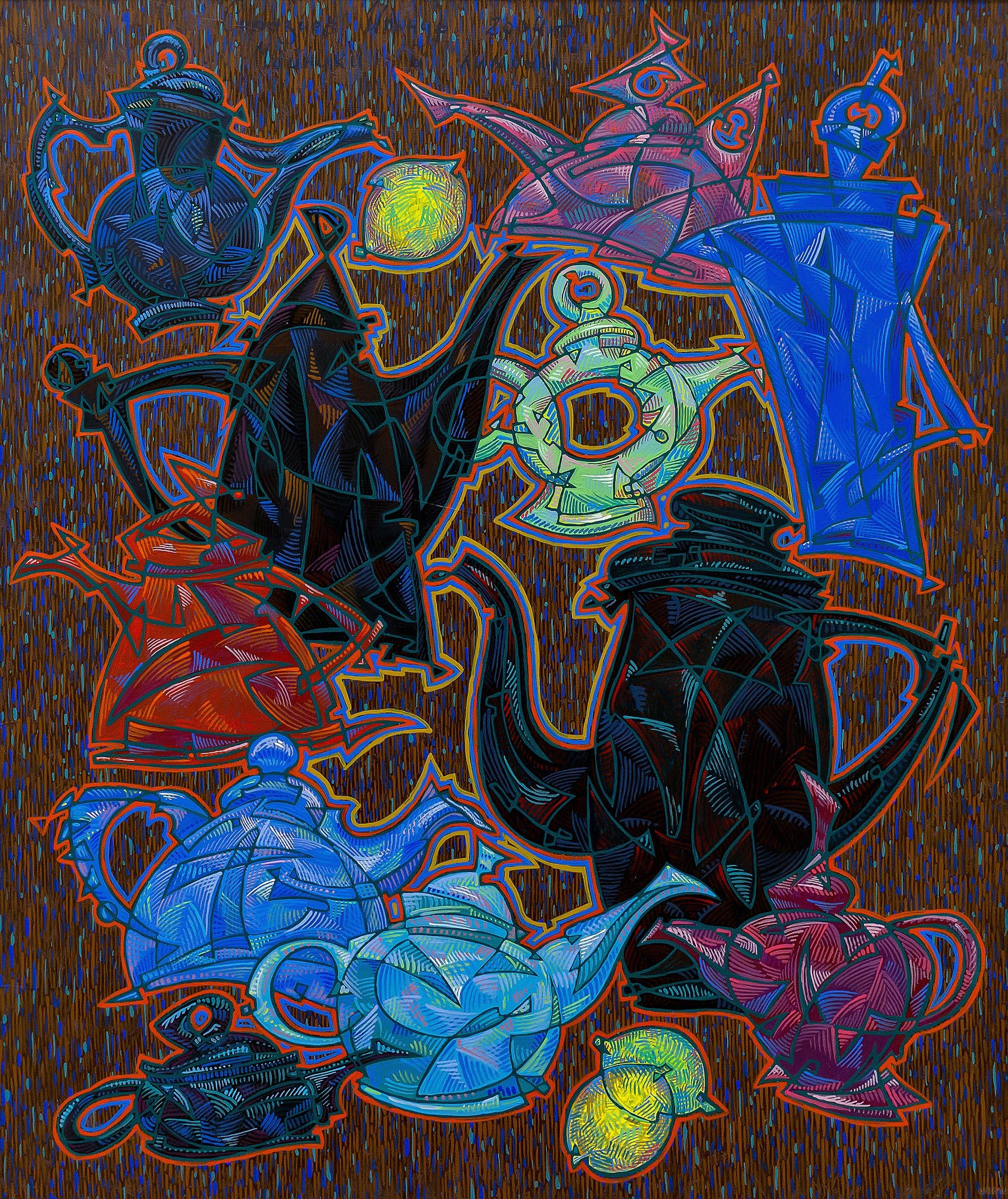 СИРАЗИЕВ И.И. 1970 ЧАЙНИКИ И ЛИМОНЫ. 2004 Фанера, левкас, акрил ::Ильнур Сиразиев. Выставка