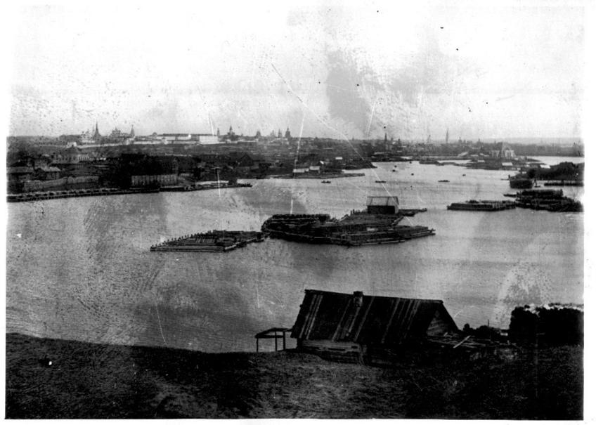 Река Казанка в половодье и панорама города::Старинные фото и изображения Казани и Казанского Кремля