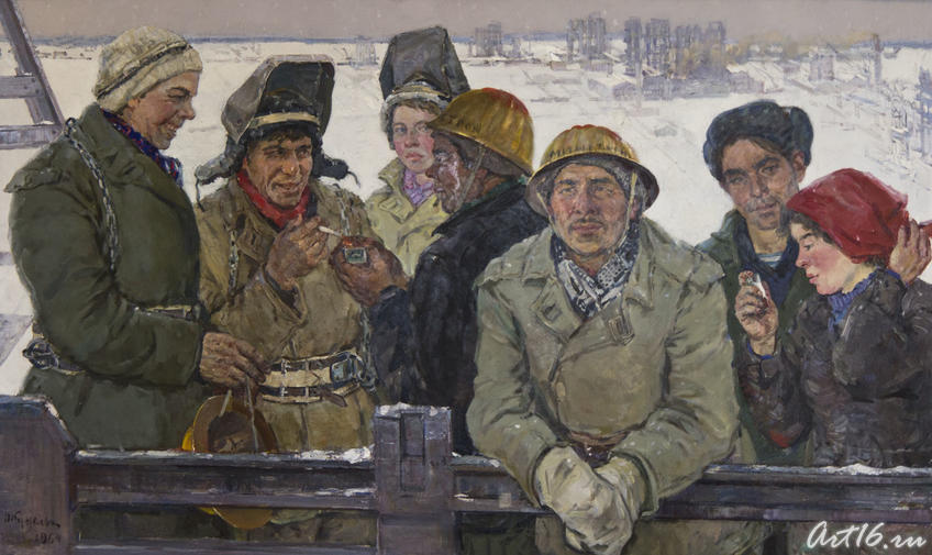 Фото №75706. Групповой портрет строителей казанского з-да «Оргсинтез», 1964, холст, масло