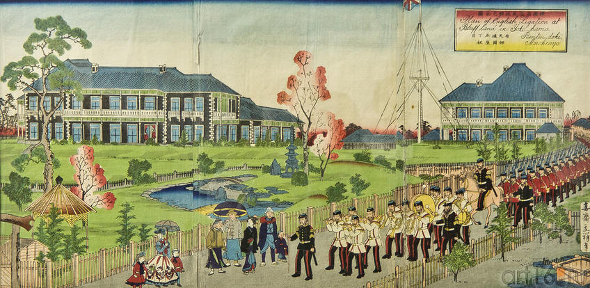 Утагава Хиросигэ II (1826-1869). План английского легиона в Блаффлэнд, Йокогама. 1850-1869.(?)::Японские гравюры