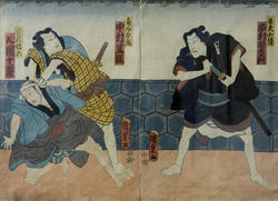 Утагава Кунисада II (1823-1880). Актеры театра Кабуки. 1862