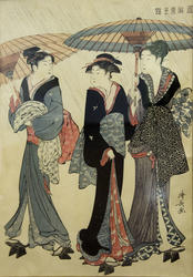 Тории Киёнага ( 1752-1815). Три гейши под дождем. 1783