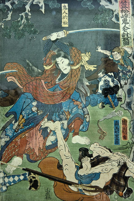 Таёхара Кунитика (1835-1900). Лист из серии знаменитых сражений::Японские гравюры