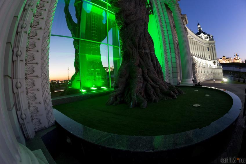 Фото №887050.  Отражение. Дерево из бронзы, 20 метров с подсветкой. Дворец земледельцев. Казань