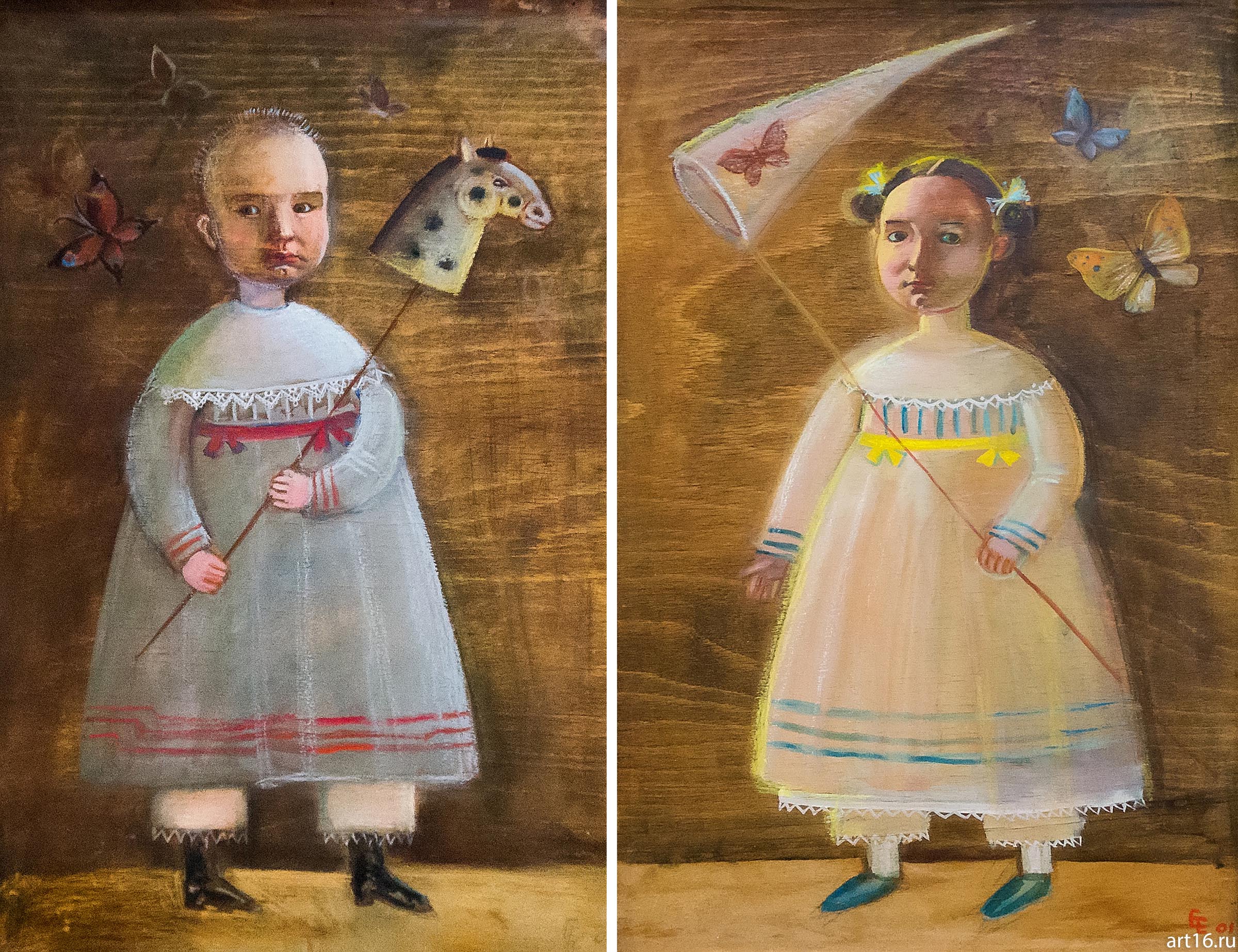 Елена Ермолина 1971. Дети. Диптих 2016. Фанера, масло::Новогодние истории нереальных героев. Кукольные сезоны