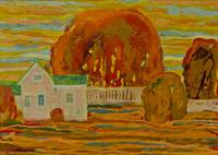 Осенний пейзаж с белым дымом. 1966.  Аникеенок А.А. 1925-1984
