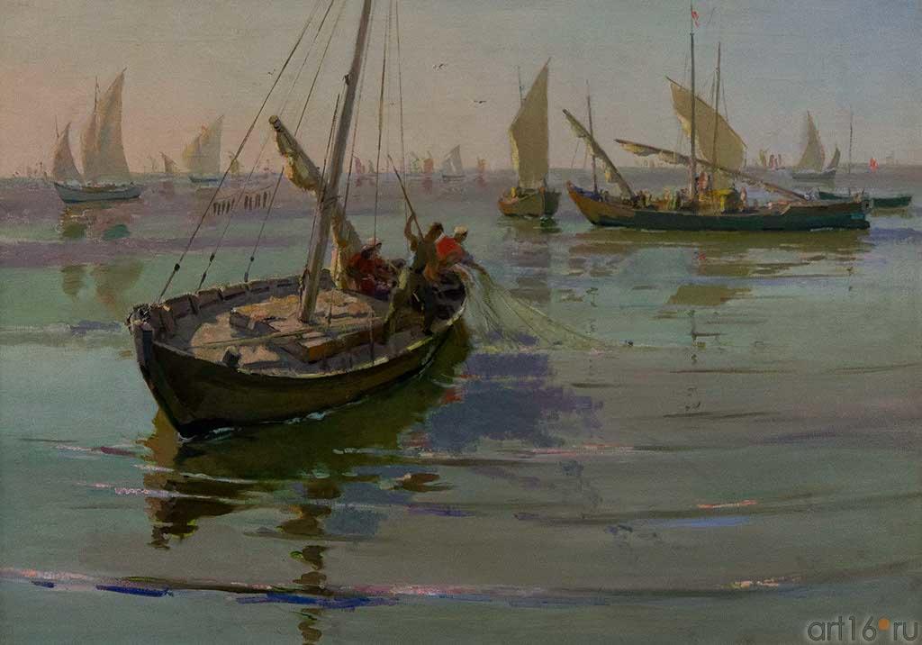 Рыбачьи Шхуны на Каспии. 1958.  Б.И.Урманче. 1897-1990::к 115-летию Баки Урманче