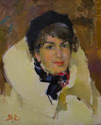 Портрет Лии Загидуллиной  (в желтой шубе), 1986. Б.И.Урманче. 1897-1990