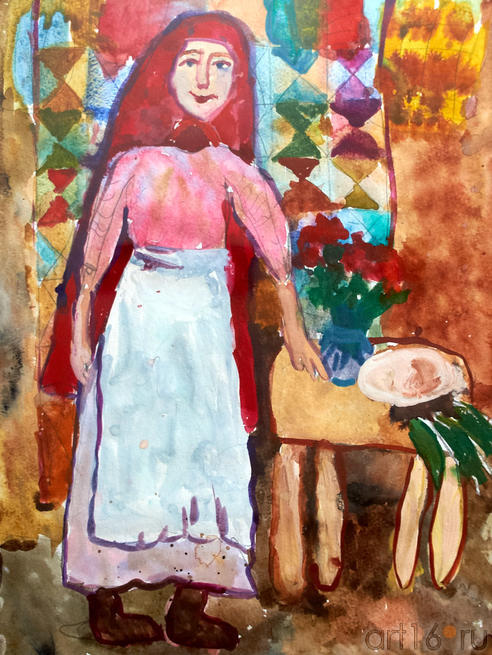 Девушка в красном платке. Ахатова Мадина. 7 лет::«Путешествие красного зонтика»