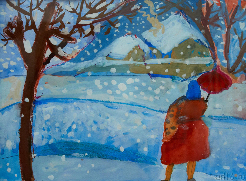 Замерзшая речка. Тимин Илья, 7 лет::«Путешествие красного зонтика»