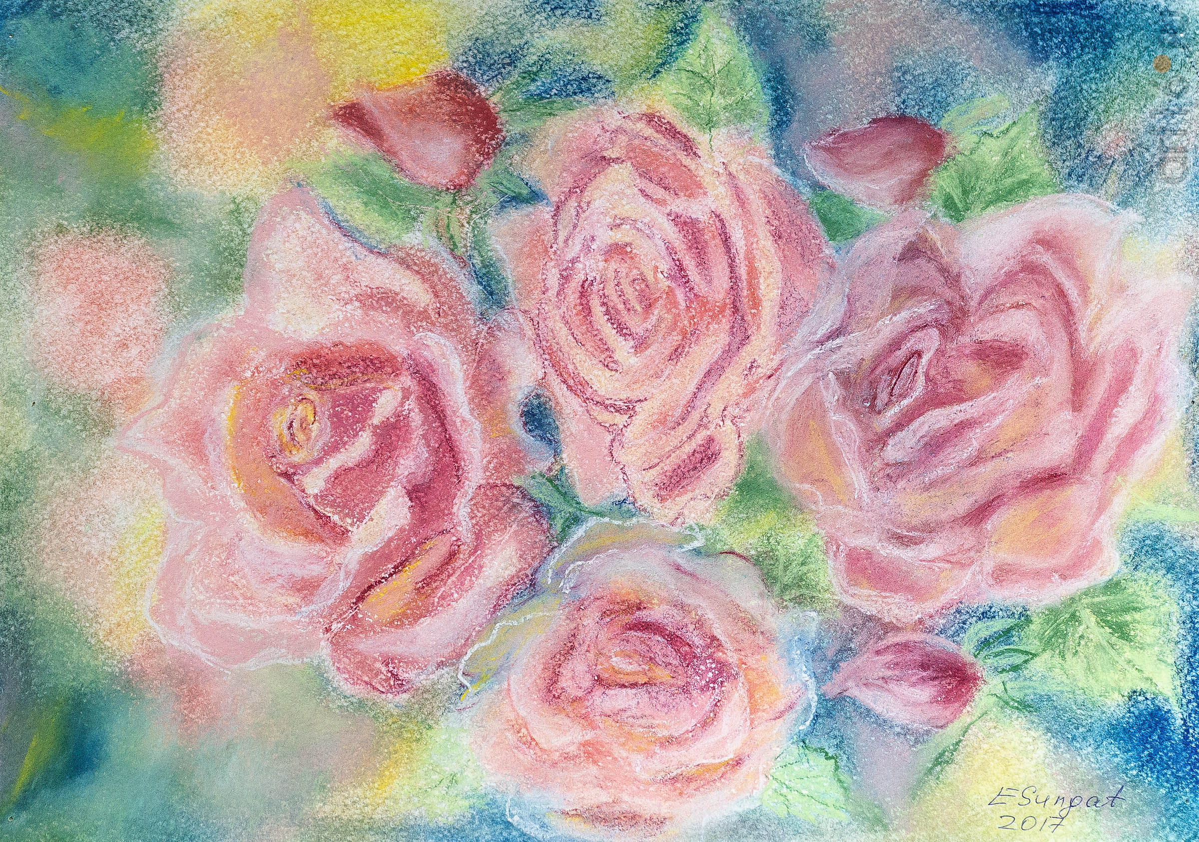 Розы. 2017. Сунгатова Елена::Акварель. Пастель. Гуашь