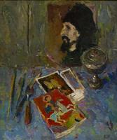 Натюрморт с портретом монаха. 1978.  Майоров Б.И.(1931-1991)