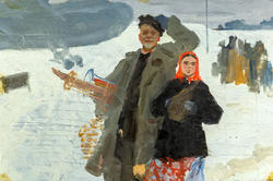 Самолет в деревне, 1952, Фаттахов Л.А.; картон, масло 